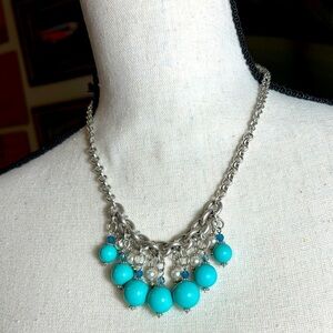 Brighton Bauble Bath Necklace 18” Silver Plated Turquoise Tone Beaded